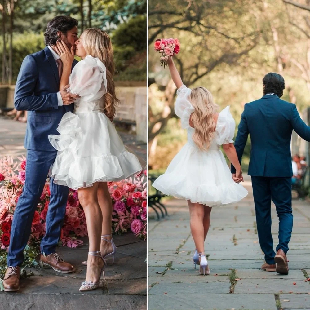 Selkie Ivory Bebe Bloom Dress Size XS NWT Puff Sleeve Organza Mini Bridal - Picture 6 of 16
